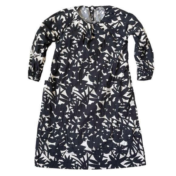 Everlane Black White Floral Seersucker Dress 3/4 Sleeve Pockets XXS - Picture 3 of 15
